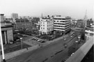 View: s26052 Elevated view of the Grand Hotel during demolition from Barkers Pool showing Barkers Pool Gardens; New Oxford House offices; Balm Green and Education Department Offices, Orchard Lane; City Hall (left) looking towards Goodwin Fountain, Fargate 