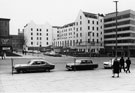 View: s26054 The Grand Hotel during demolition from Barkers Pool showing Barkers Pool Gardens and Balm Green with New Oxford House right