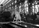 View: s28358 Queen Elizabeth II and HRH Duke of Edinburgh viewing finished products at the English Steel Corporation, River Don Works, Brightside Lane during the royal visit   