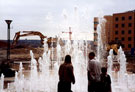 Peace Gardens Fountain, demolition of Town Hall Extension (known as the Egg Box (Eggbox)) in background