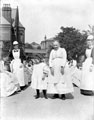 Staff and patients in grounds of South Yorkshire Asylum at Wadsley (also referred to as Wadsley Asylum)