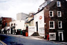 Campo Lane at junction with Paradise Street, looking towards Hawley Street, Goffs, estate agents and surveyors on corner, Shenanigans public house in background