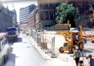 View: t01978 Church Street during the construction of Supertram. Gladstone Buildings on right