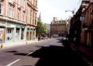 View: t01981 Church Street looking towards High Street prior to the construction of Supertram. Gladstone Buildings on left