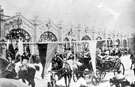 View: t02354 Royal visit of Edward VII and Queen Alexandra. Procession passing the Sheffield Midland railway station