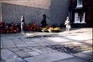 View: t02458 Running Woman and Mother and Child Sculptures by George Fullard, in Upper Chapel Garden, Norfolk Street