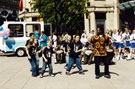 Kutamba Kids lead by Mandla Sibanda at the top of Fargate taking part in Chance to Dance