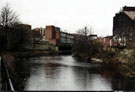 River Don from Five Weirs Walk footpath showing derelict Effingham Steel Works (right) and THESSCO (Sheffield Smelting Co) in the background