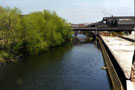 Looking towards Abyssinia Bridge and River Don Works from the footbridge, Five Weirs Walk