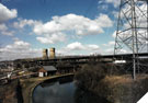View: t02727 View from Tinsley Bridge of the Sheffield and South Yorkshire Navigation, Tinsley/ Meadowhall South Supertram Stop, Tinsley Viaduct and Cooling Towers