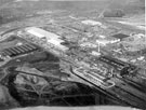 Aerial view of the construction of English Steel Corporation, Tinsley Park Works, Shepcote Lane