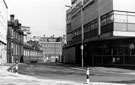 View: t03041 Derelict G.P.O. building, Pond Street from the junction with Pond Hill with the Penny Black public house right