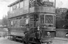 City bound Sheffield Corporation tram No. 159 with the driver and conductor