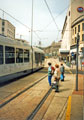 View: t03900 Supertram bound for the Cathedral leaving the Fitzalan Square stop approaching High Street