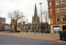 View: t03998 Cathedral Church of SS. Peter and Paul and Cathedral Supertram stop, Church Street with (right) Parade Chambers