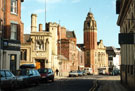 View: t04012 Coventry Building Society and St. Maries Roman Catholic Cathedral at the corner of Norfolk Row and Norfolk Street with Victoria Hall in the background