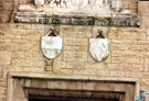 Heraldic carved detail, coats of arms of Pope Leo XIII and the Duke of Norfolk, St. Marie's Cathedral, Norfolk Row