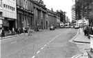 View: t04128 Williams and Glyn's Bank; Cutlers Hall and Midland Bank, Church Street from the junction with East Parade looking towards West Street