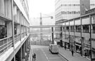 View: t04451 Elevated view of Exchange Street from Castle Market Gallery looking towards the site of Sheaf Market under construction