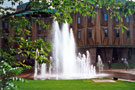 Fountain, Peace Gardens with the Town Hall Extension (known as the Egg Box (Eggbox)) in the background