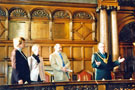 Town Hall Council Chamber for the official launch of the new Pevsner Architectural Guide to Sheffield with (l to r) Sally Salverson, Yale University Press; Ruth Harman and John Minnis, co-authors and Lord Mayor, Mike Pye 