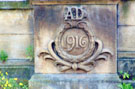 Carved date stone dated 1916 at the confluence of the River Sheaf and River Don viewed from Blonk Street Bridge 