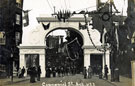 View: t04965 Decorative arch on Commercial Street welcoming King Edward VII and Queen Alexandra