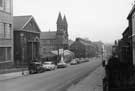 View: t05304 Cemetery Road, showing Cemetery Road Baptist Church (with towers) on left and the Cemetery Road Gospel Meeting Room near left