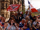 View: u00050 Sheffield Eagles fans awaiting the parade on Pinstone Street after winning the Rugby League Challenge Cup