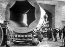 A heavy casting mounted on a solid wheeled bogies ready for delivery from an unidentified Sheffield Foundry