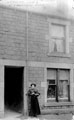 Mrs Carey outside No. 11 Farndale Road (originally lived at Firbeck Road), Hillsborough