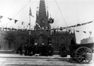 View: u01233 Cathedral SS Peter and Paul, Church Street, decorated for royal visit of King Edward VII and Queen Alexandra, the men are looking at the York and Lancaster Regiment Memorial to the men who fell in the Boer War