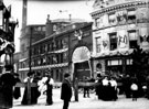 View: u01234 Tennant Brothers, Exchange Brewery and Lady's Bridge Hotel, Bridge Street, decorated for royal visit of King Edward VII and Queen Alexandra