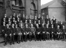 Members of Oak Street United Methodist Free Church. Gable of Boot's Farm in background