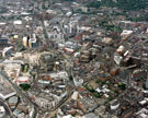 Aerial view of City Centre, roads in foreground include (left-right), Arundel Gate, High Street leading to Fargate and Church Street (including Cathedral SS Peter and Paul) and Campo Lane