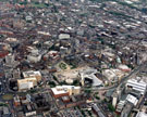 Aerial view of City Centre, roads in foreground include Arundel Gate (including Hallam University, Novotel, Millennium Galleries, Central Library and Lyceum and Crucible Theatres), Norfolk Street and Pinstone Street