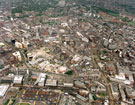 Aerial view of City Centre, roads in foreground include (left-right) Pond Street (including bus station and Hallam University), Arundel Gate (including Central Library, Millennium Galleries, Lyceum and Crucible Theatre), Norfolk Street and High Stree