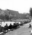 Church Street from Cathedral SS Peter and Paul gardens. Premises in background include Cutlers Hall and Midlan Bank