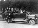 Durham Churchill charabanc, probably Reg. No. W2748 and owned by W.H. Gray. Driver Ernest Kent, standing