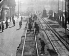 Tram Track Laying, Fargate, looking towards Town Hall Square. Albany Hotel, left