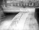 Construction of Abbey Glen Laundry, at junction of Rydal Road, left and Little London Road. Bridge over River Sheaf