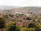 View looking across the Wybourn estate towards Bernard Road incinerator (with the chimney) and Bard Street flats in the background