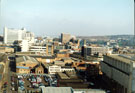 View: u04968 Elevated view of Milton Street and the junction with Headford Street (left) with Electricity Sub Station extreme right; rear of Atkinsons and BT Telephonre House in the background 