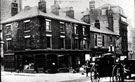 View: v00283 Fargate now Barkers Pool at junction with Pool Square, including, (l. to r.) Nos 98 -100 Samuel Barnsley, gilder, No. 94 E Renwick, basket maker, No 90-92, Charles Constantine Ltd, ironmonger, No. 88 Opticians, No 86 Campion Cycle Co Ltd, cycle agent