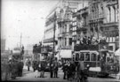 High Street. Premises in background include No 30 and 32, Sheffield Cafe Co Ltd., Central Cafe, No 40, Westminster Hotel. No 44-64, J. Walsh and Co in background