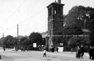 View: v00703 Entrance to Firth Park showing clock tower refreshment rooms, tramway and what used to be the large turning circle for horse drawn vehicles