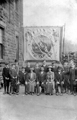 Meadowhall Primitive Methodist Church, Whitsuntide Parade Banner, seated centre W.C. Maycock, eldest son Eddie (edge of bench left) with Bert Maycock in the bowler hat holding right hand pole of the banner