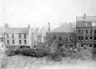 Elevated view of Campo Lane, North Church Street and graveyard of Cathedral SS Peter and Paul, Stirling Chambers, right (including Bothamley Wilson and Son, wholesale milliners), No. 20 George W.M. Reynolds, jewellers, left