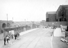 Newly constructed Brightside Bridge, Weedon Street, Sheffield District Railway Bridge in background and William Jessop and Son, Brightside Works, right