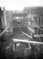 Sewage works showing culvert under conduit to contact bed, excavation for main feed conduit in foreground